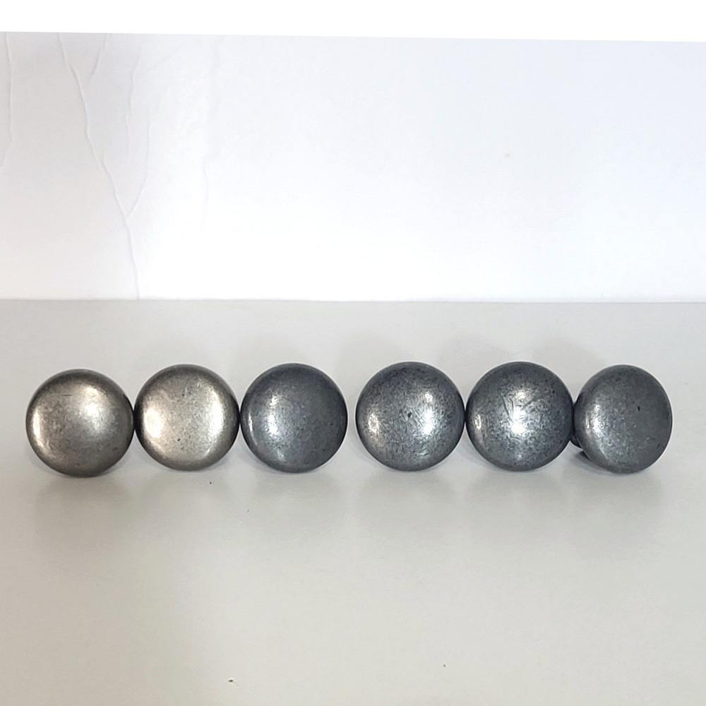 Vintage Set of 6 Metal Cabinet Knobs Round Mushroom Drawer Pulls Silver Pewter